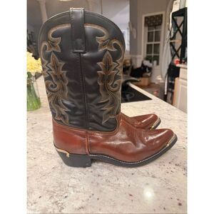 Masterson Mens Brown & Black Leather Rb93 Cowboy Boots sz 13D EUC